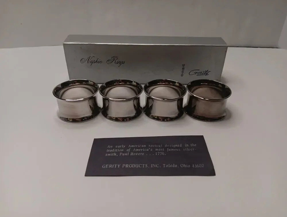 Silverplate Napkin Rings Early American Revival Paul Revere Set of 4 By Gerity